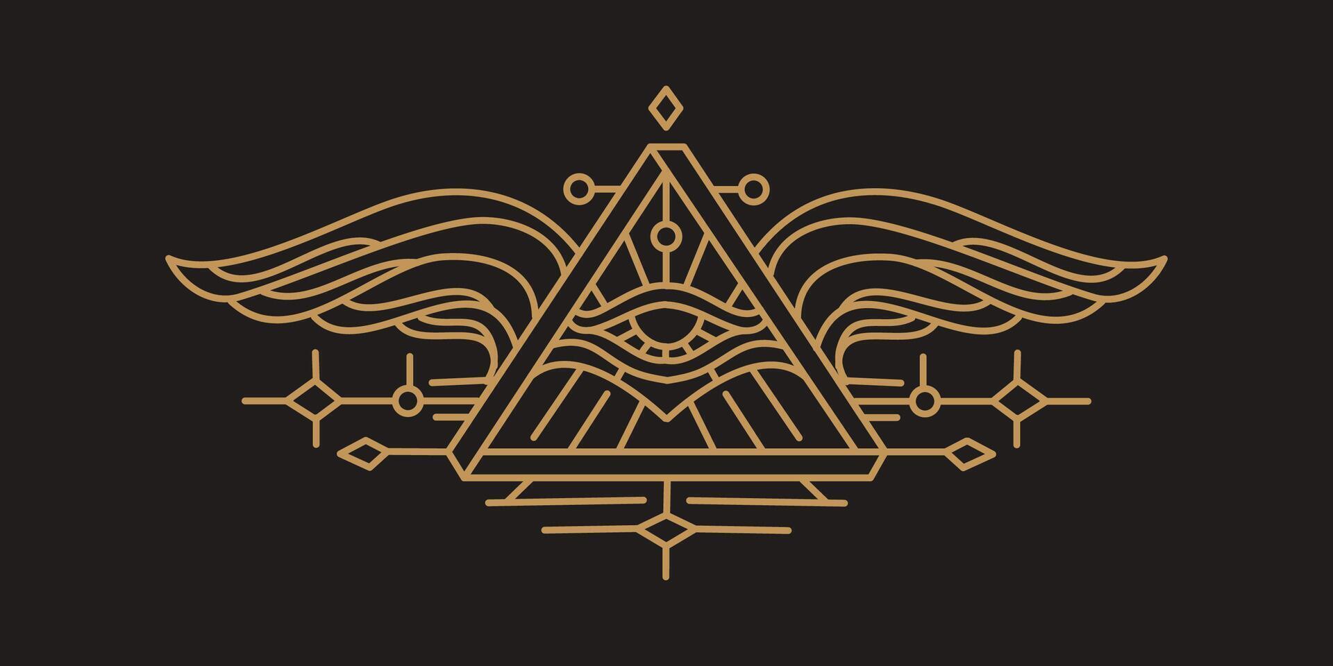 eye of horus with Sacred scarab wings wall art design in outline design. egytian art design illustration wallpaper vector