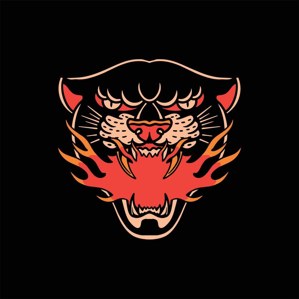 flaming panther tattoo vector design