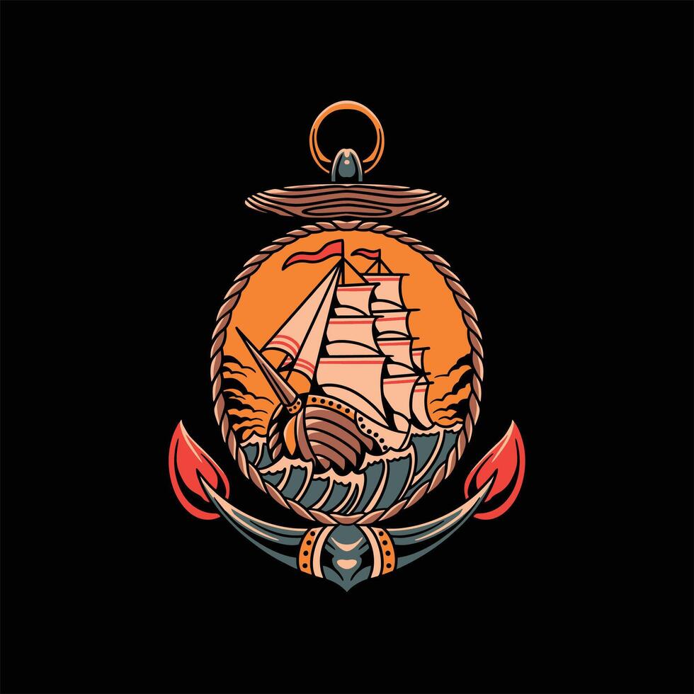 ship anchor tattoo vector design