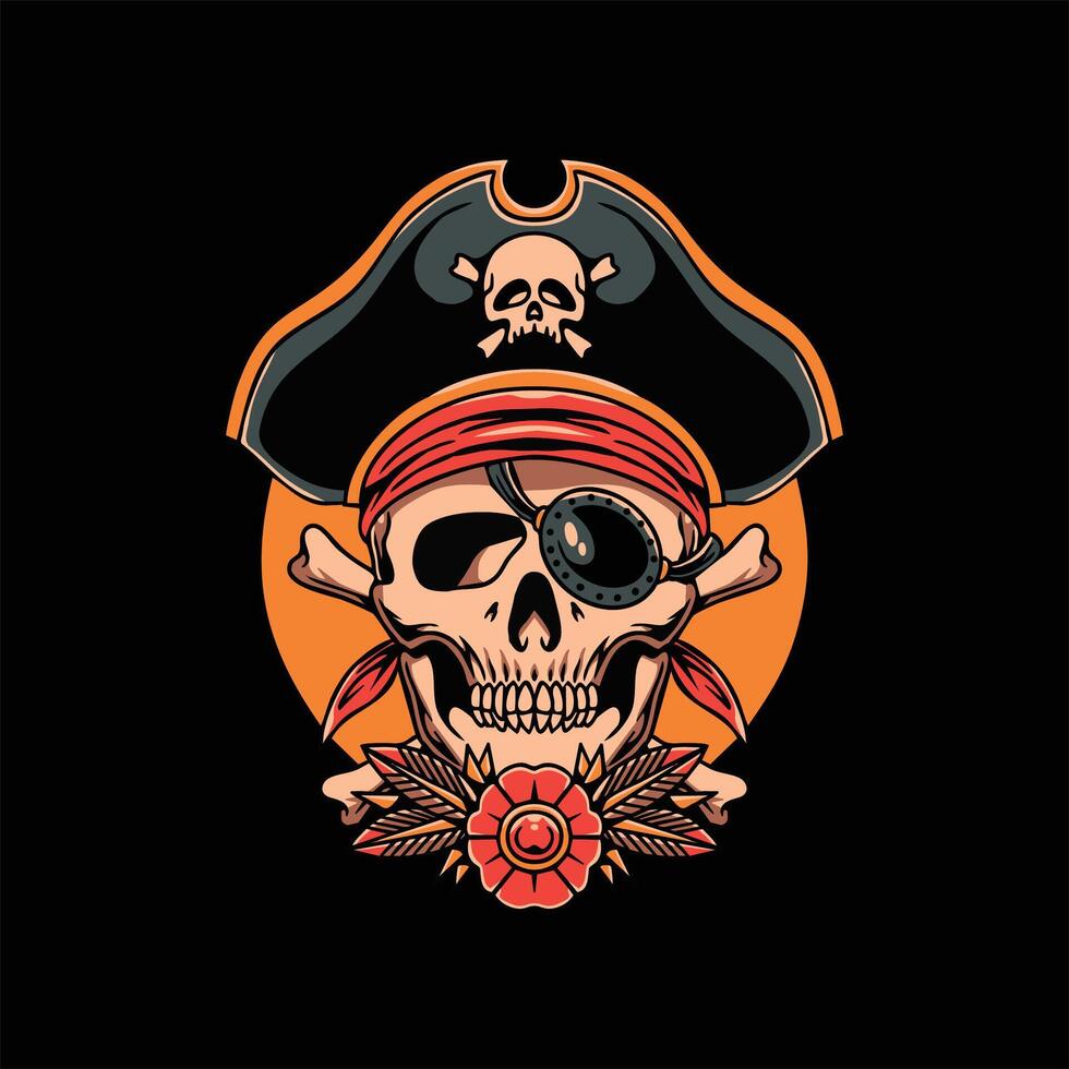 piratas cráneo tatuaje vector diseño