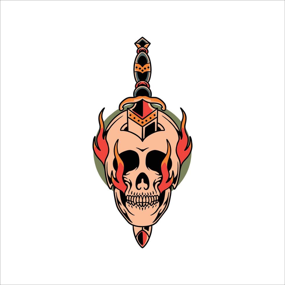 skull and sword tattoo vector design