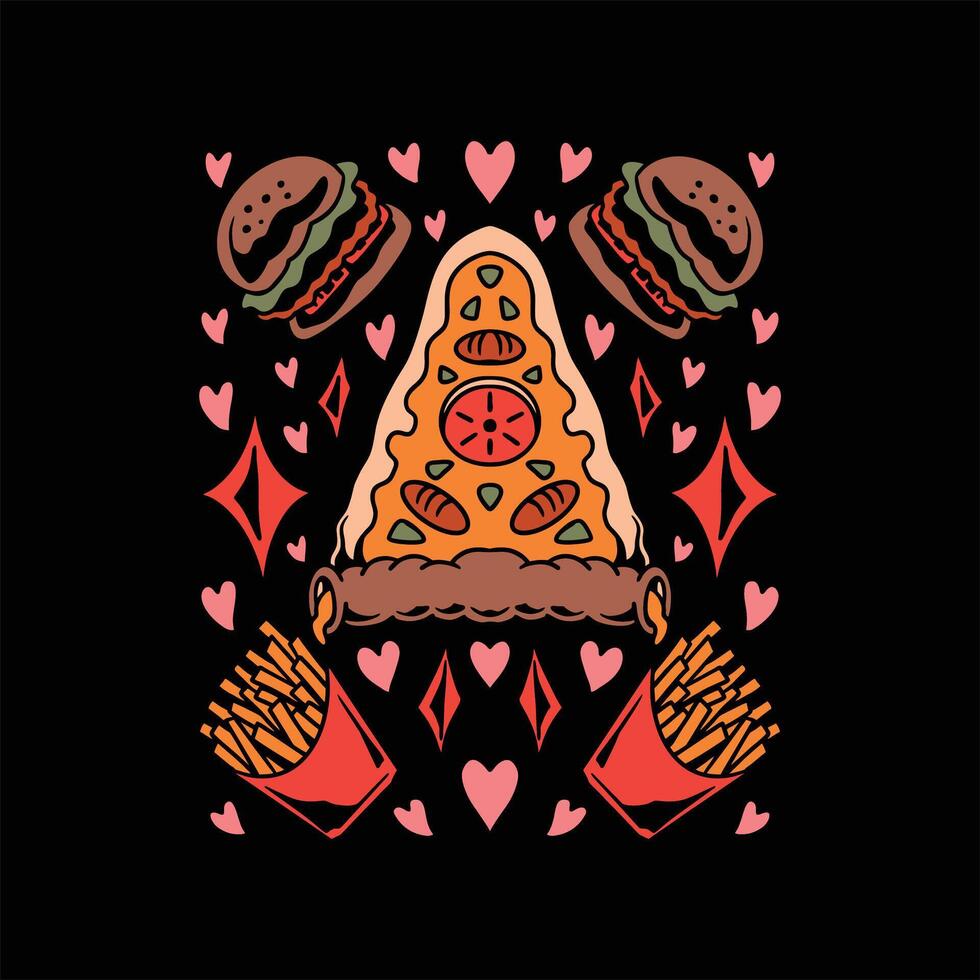 pizza tattoo illustration vector design