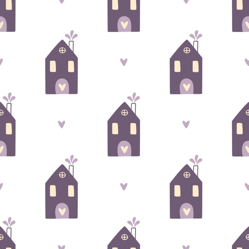 Seamless pattern with cute houses vector