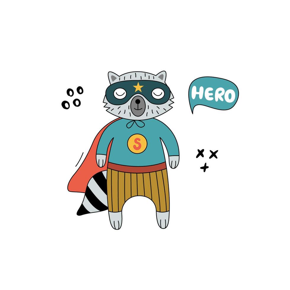 Raccoon in funny comic costumes. vector