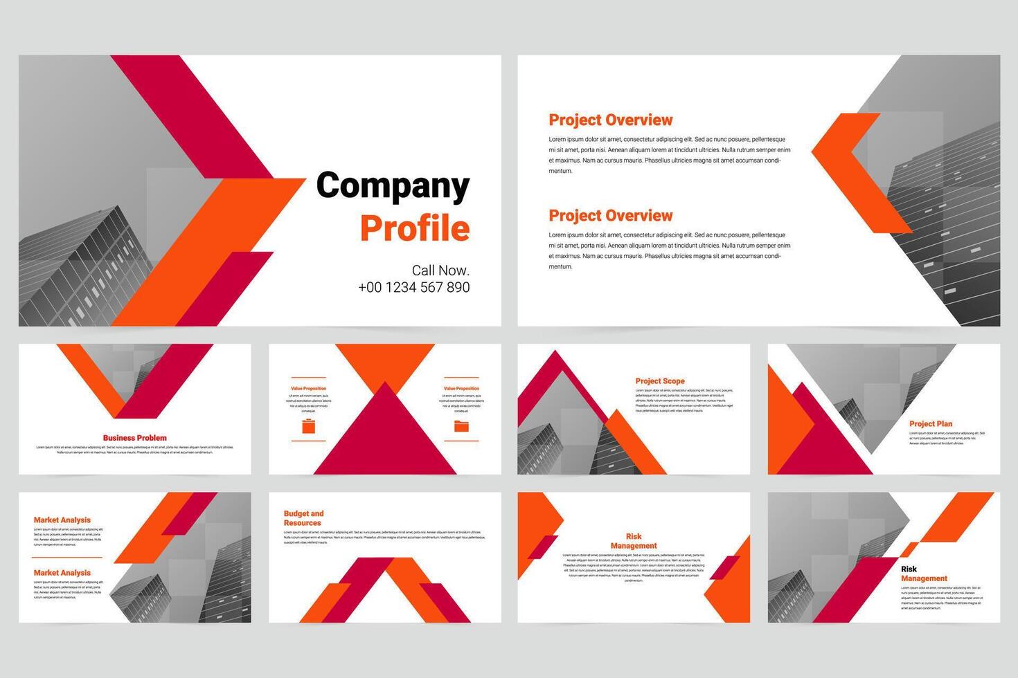 Red modern business work report slide presentation template vector