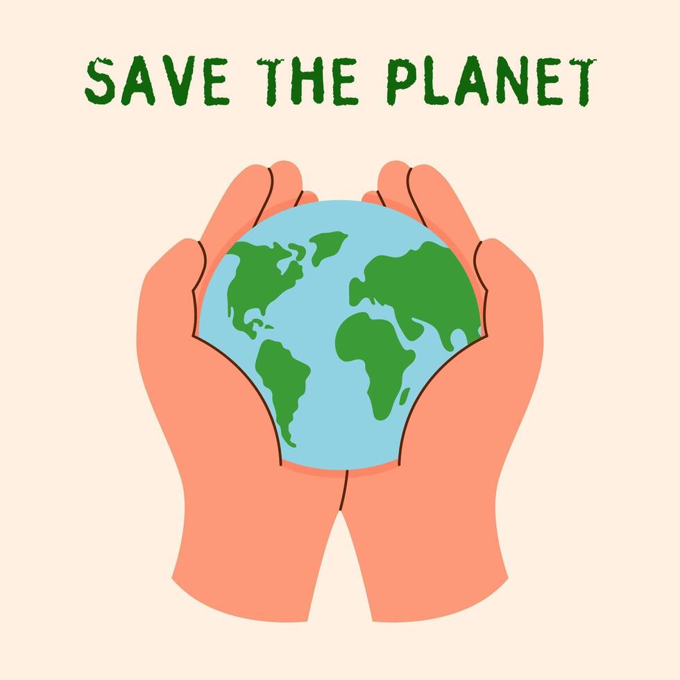 Human hands holding planet Earth. Ecology concept. Environment concept. vector