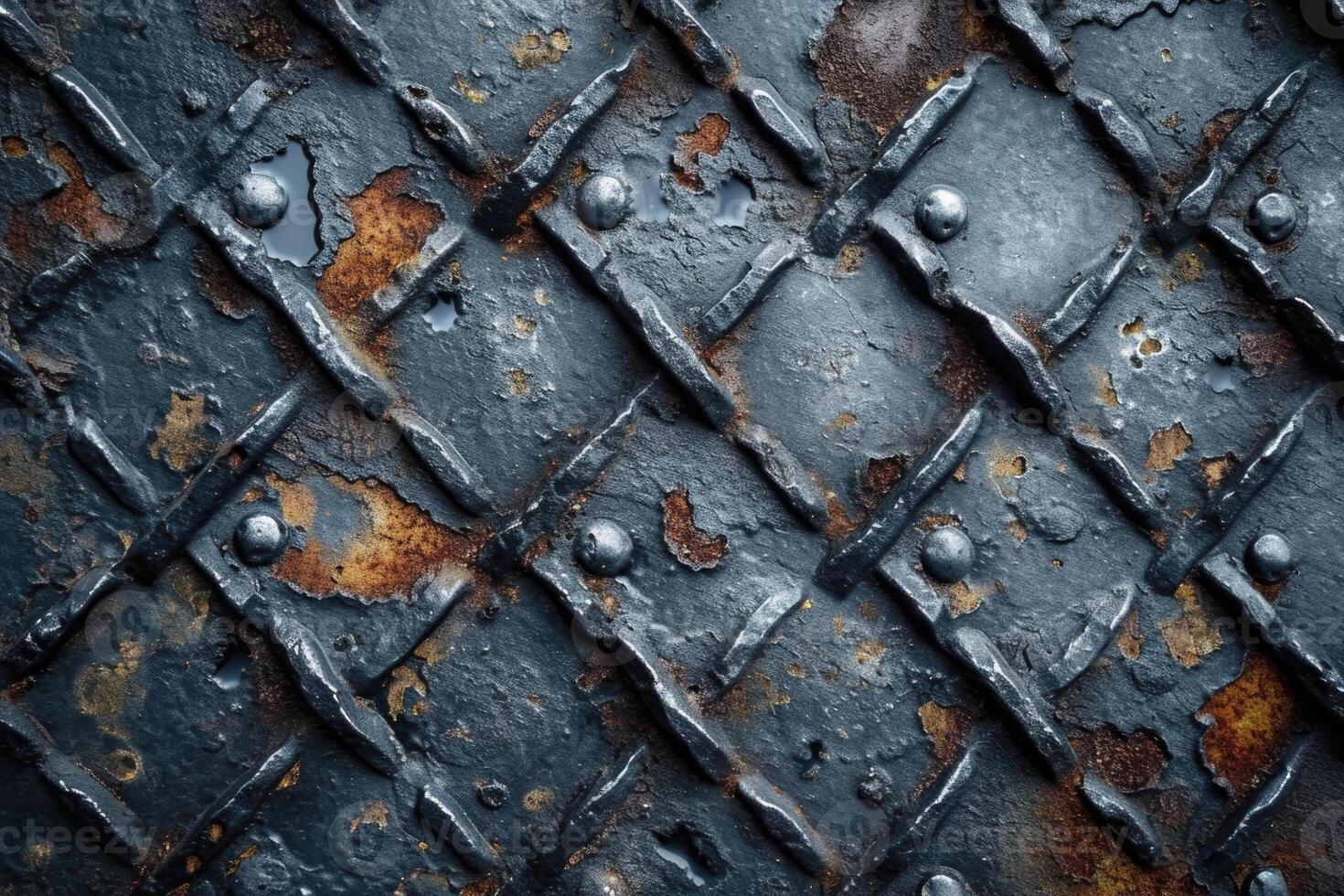 AI generated Steel painted texture with rust and rivets photo
