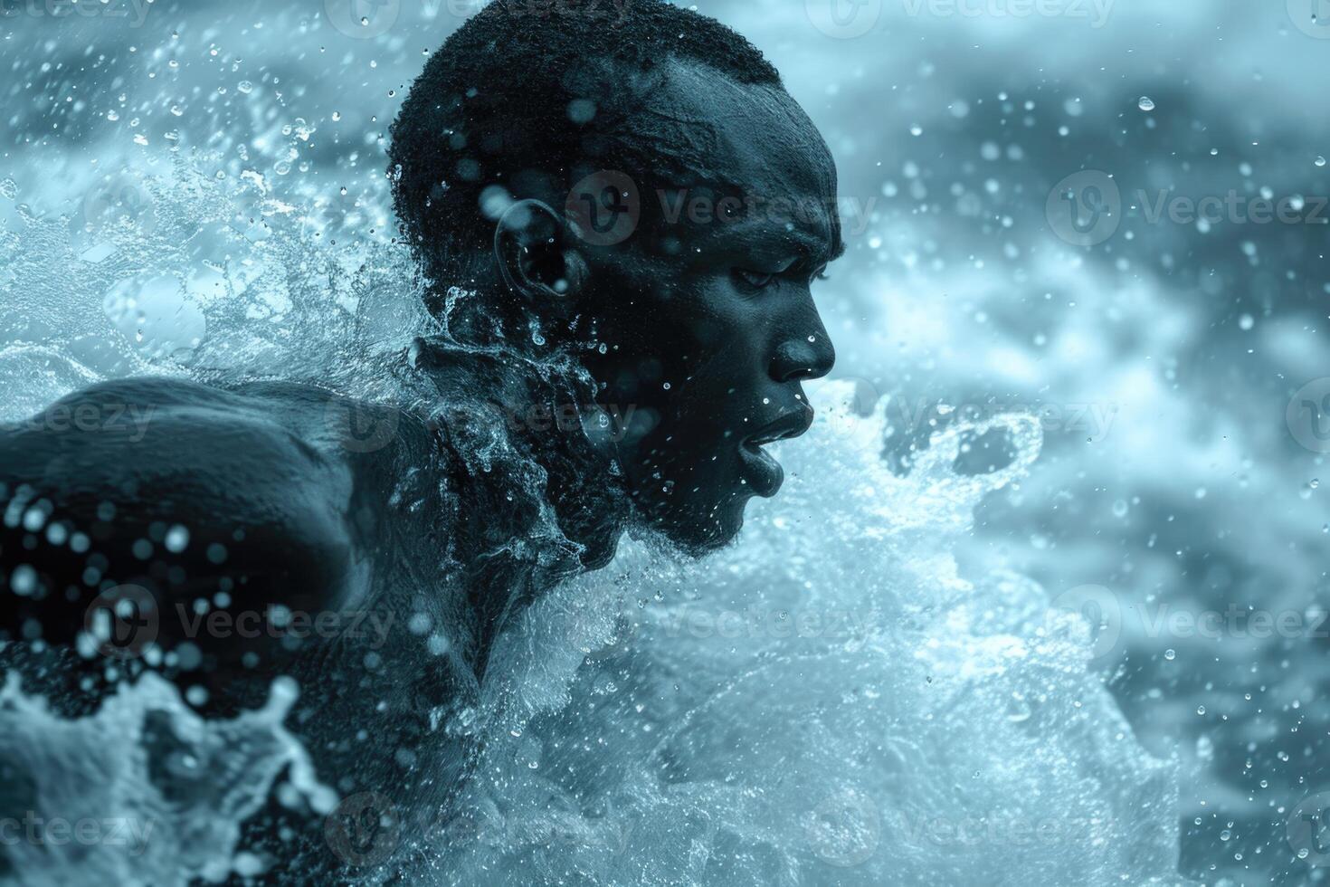 AI generated Portrait of a professional swimmer of the African race , swimming competitions photo