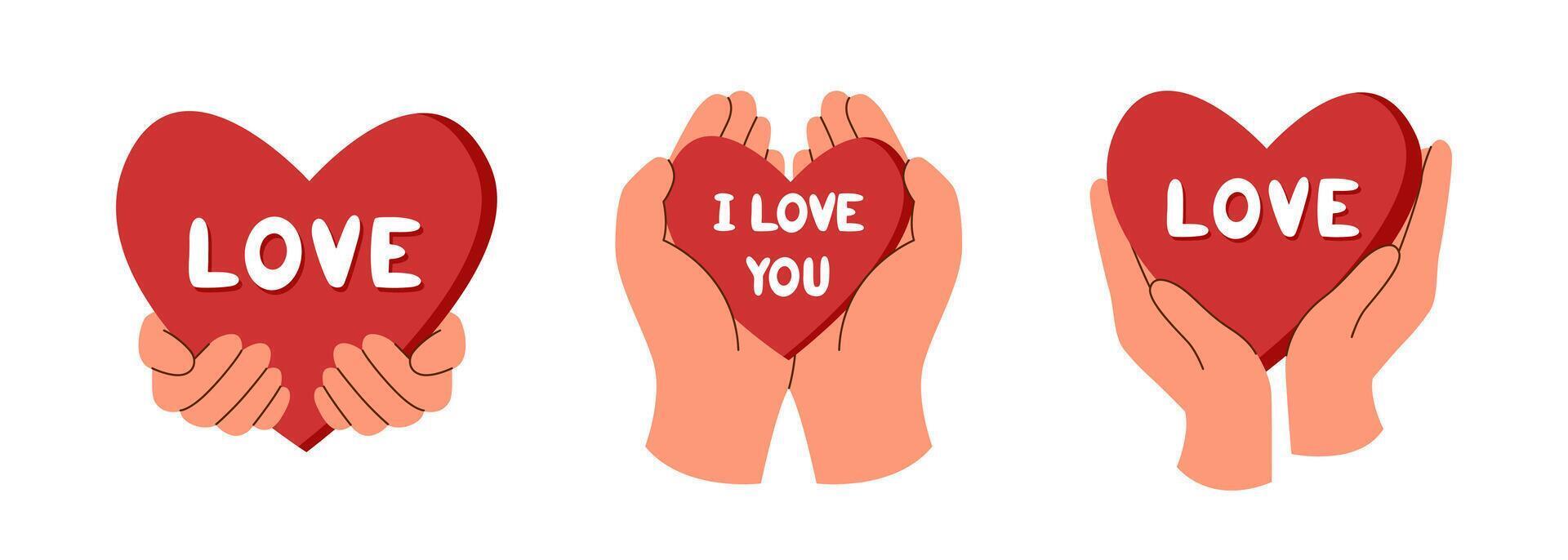 Hearts in hands set vector