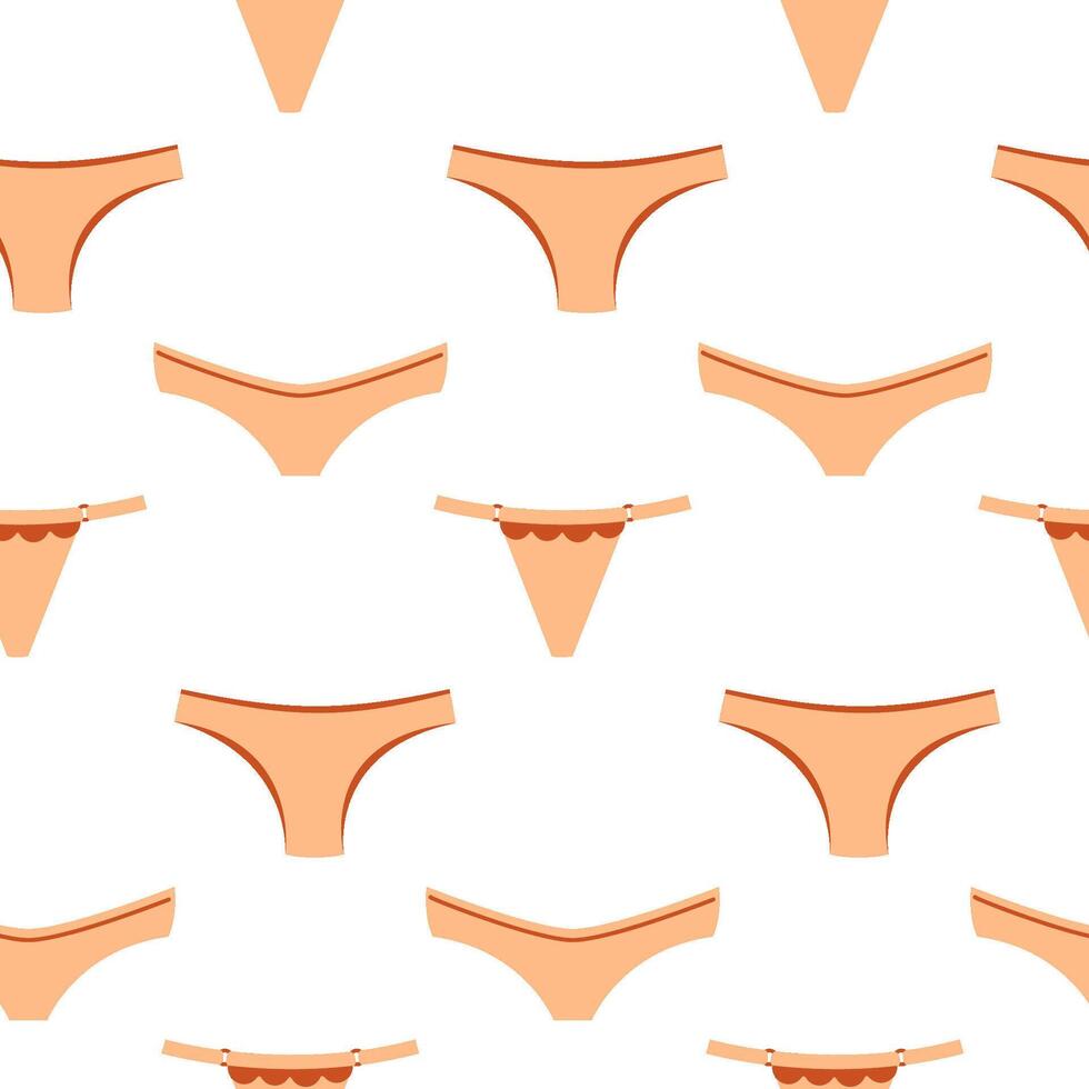 Seamless pattern with women underwear, ladies lingerie. Background with beige panties. Underclothes, bikini collection vector