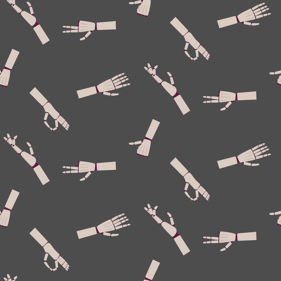 Seamless pattern with robot arms or hands. Background with future artificial technology, cyborg droid mechanical prosthesis. vector