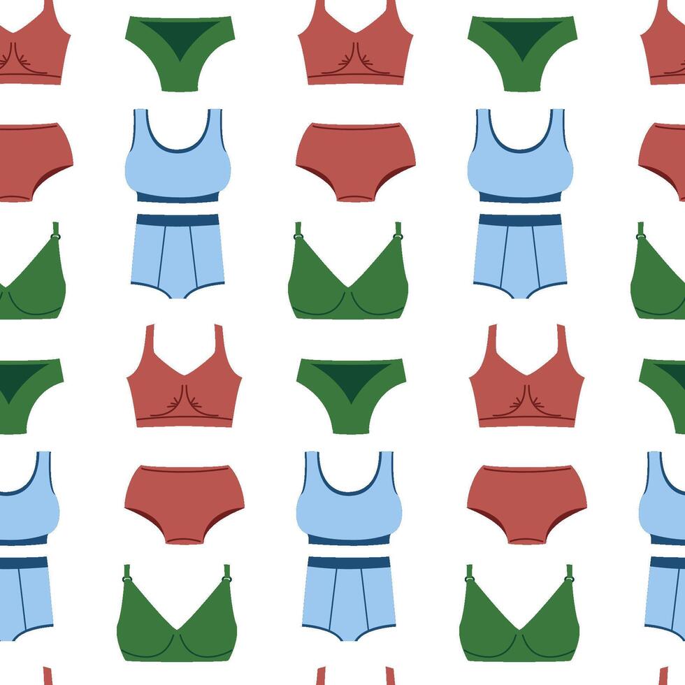 Seamless pattern with women underwear, ladies lingerie. Background with bra and panties. Underclothes, bikini collection vector