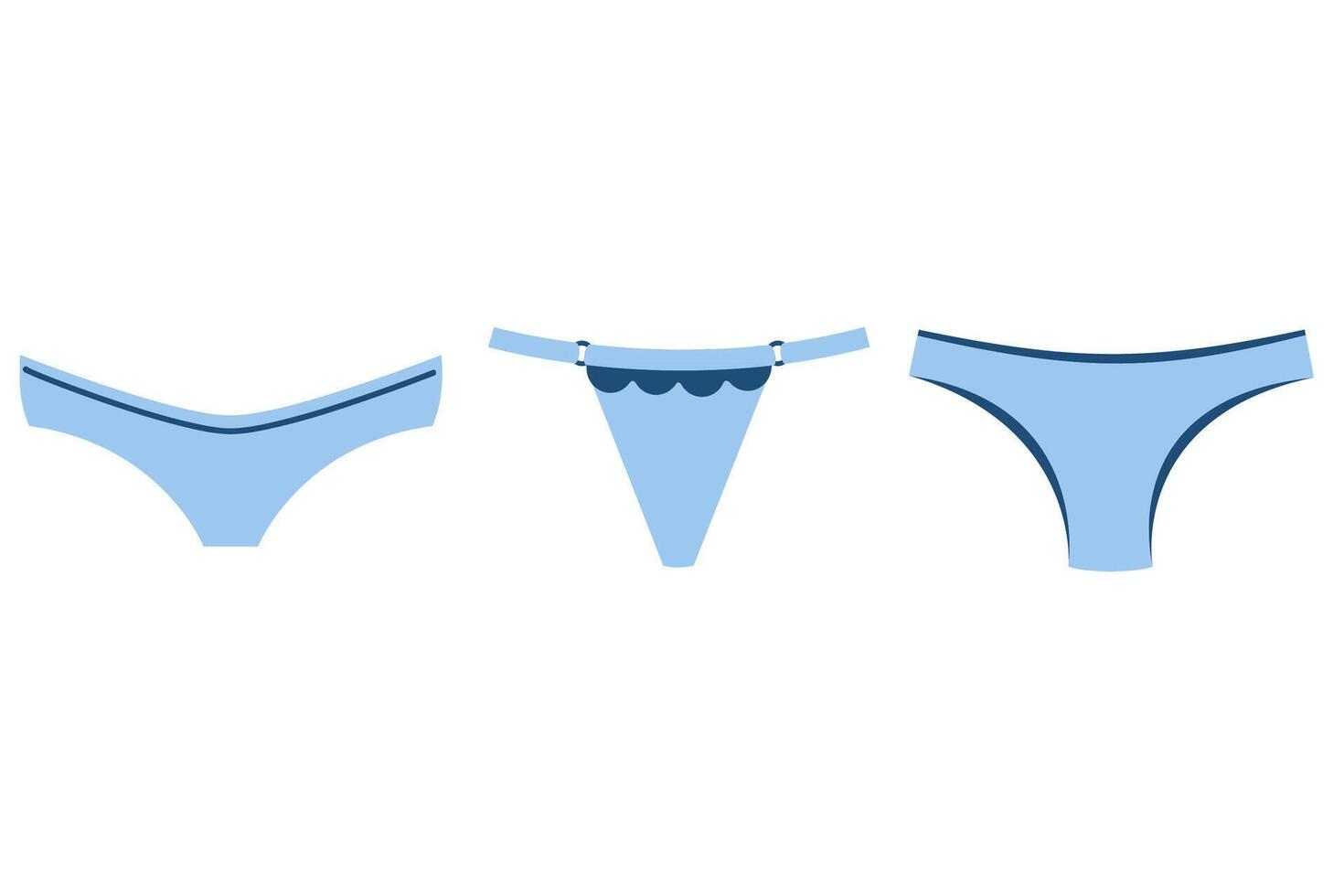 Set of blue women underwear, ladies panties. Different forms. Underclothes, bikini collection. Underpants, pants, briefs. vector