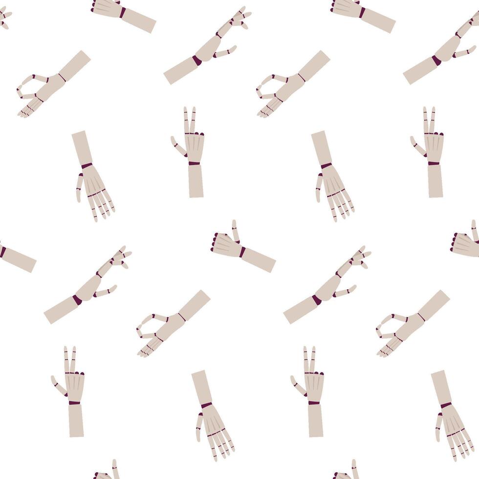 Seamless pattern with robot arms or hands. Background with future artificial technology, cyborg droid mechanical prosthesis. vector