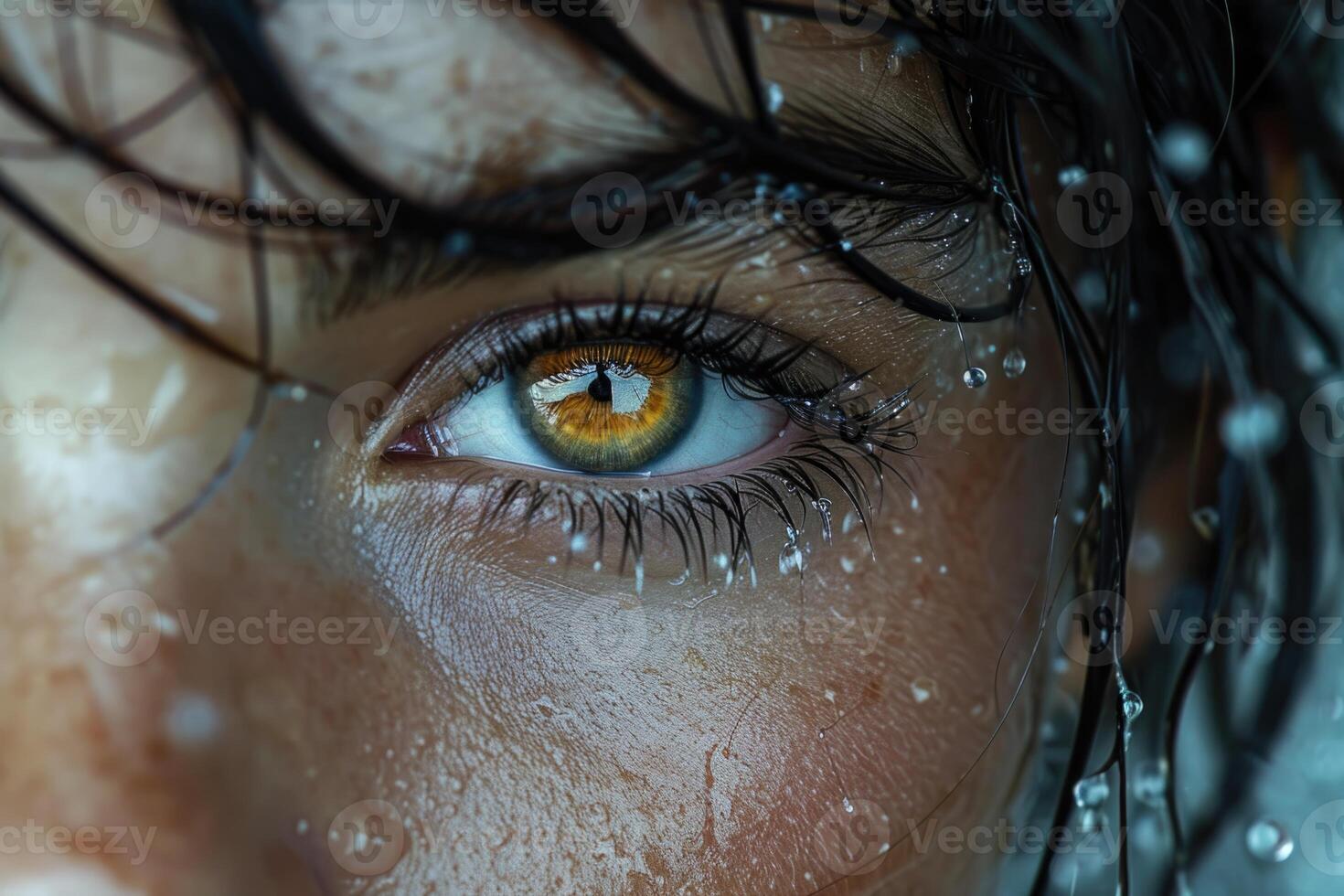 AI generated Macro photography of a girl 's brown eyes . Eyelashes and eyebrows photo