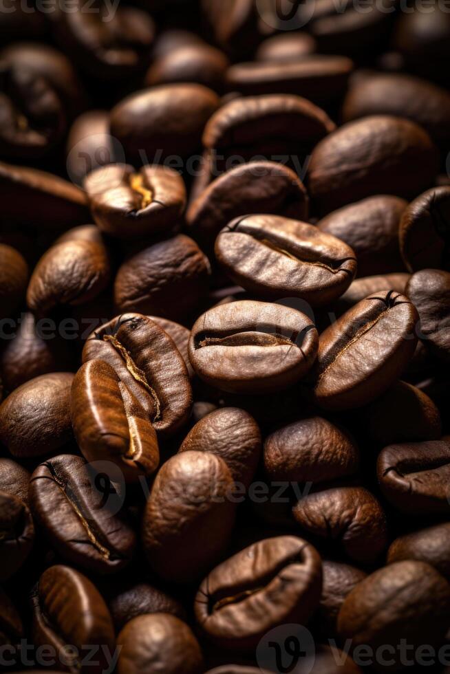 AI generated Close-up Roasted coffee beans. Colombian coffee photo