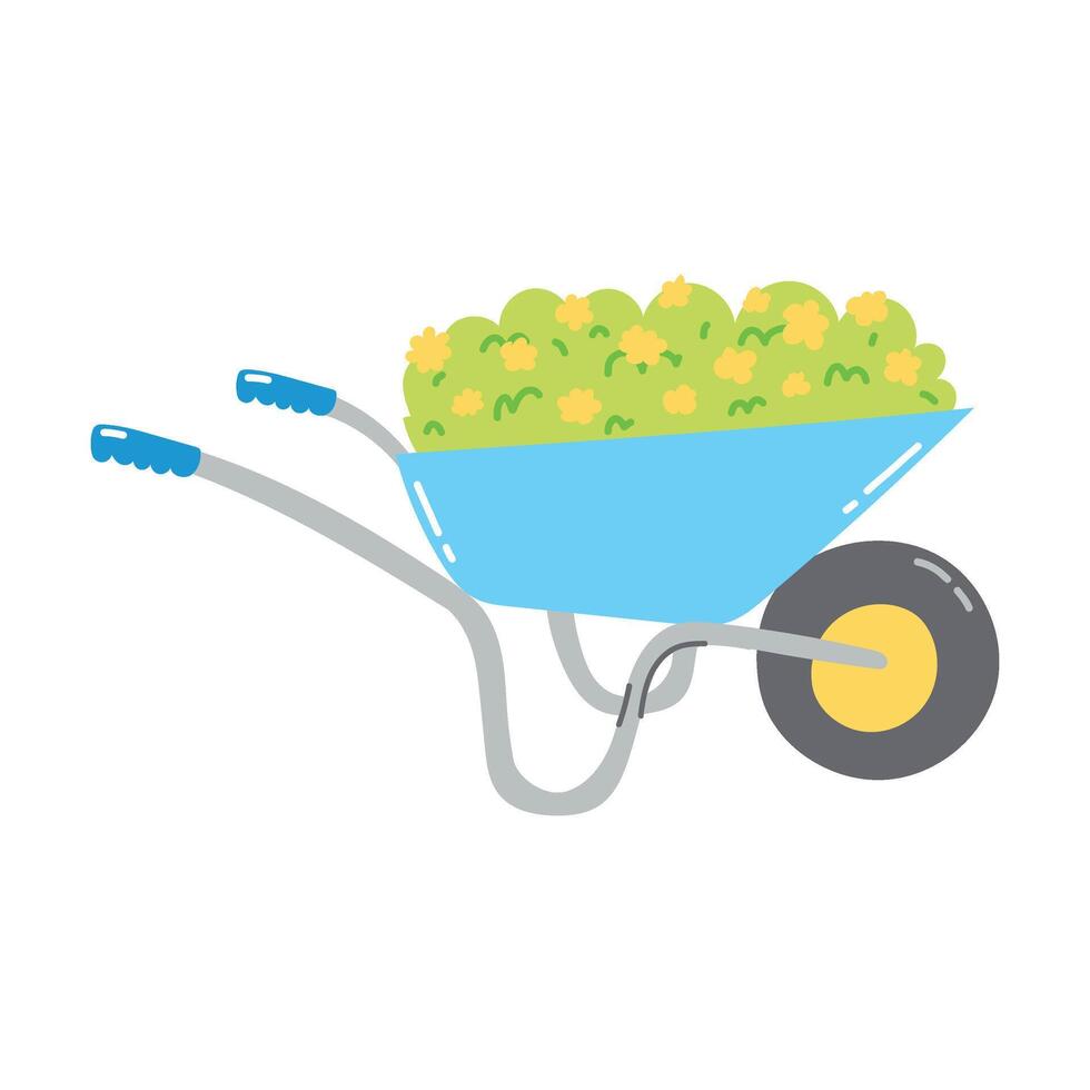 Hand drawn wheelbarrow with flowers. Concept of gardening, spring time vector