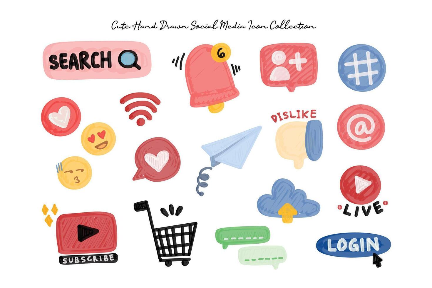 Cute Hand Drawn 3D Social Media Icon vector