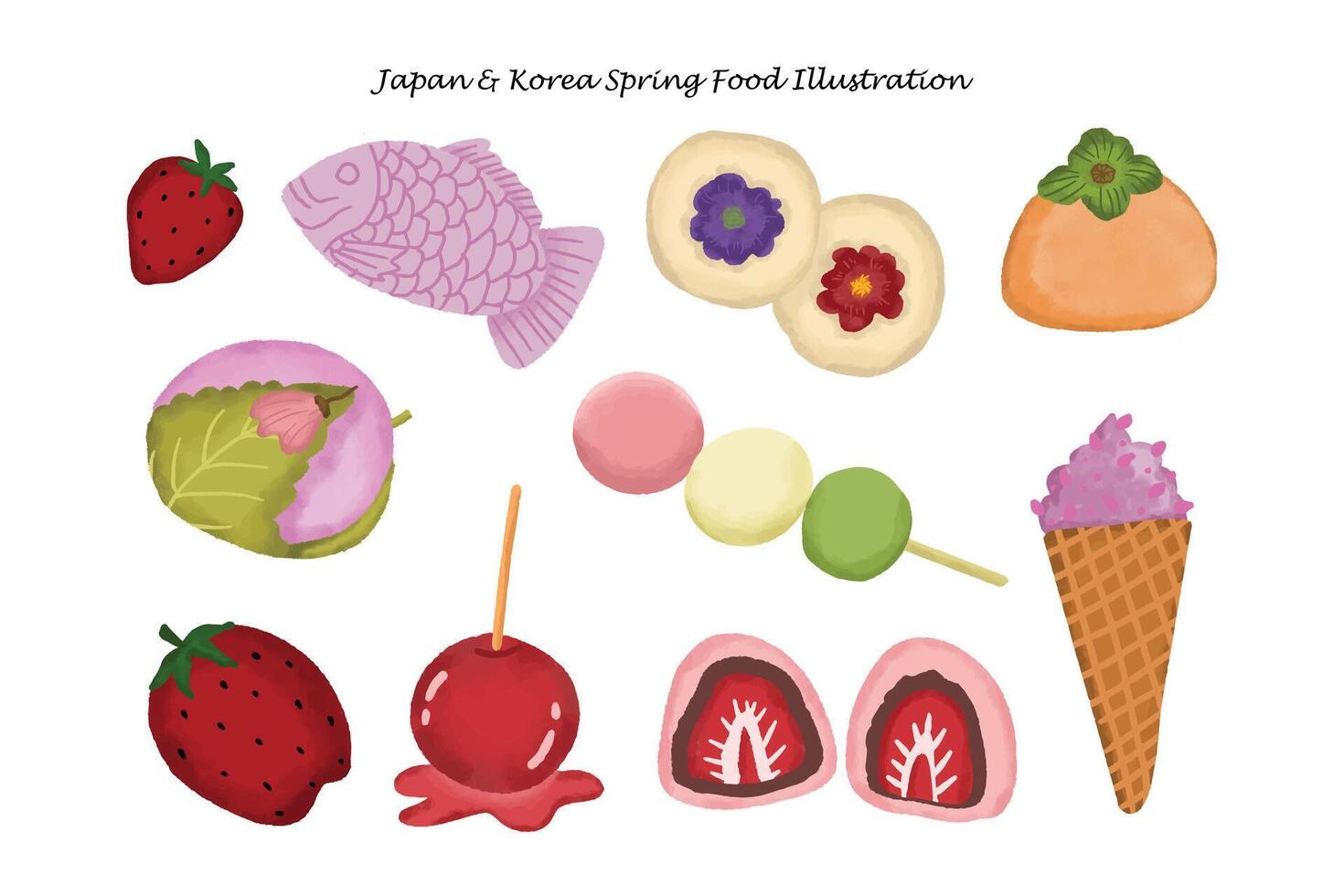 linda mano dibujado primavera Corea y Japón ilustración vector