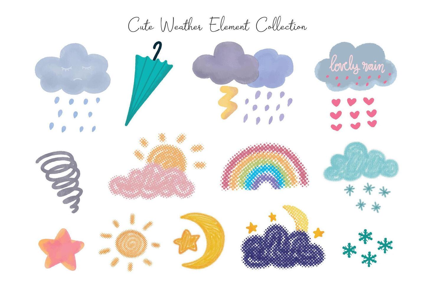 Cute Hand Drawn Weather Element Collection vector