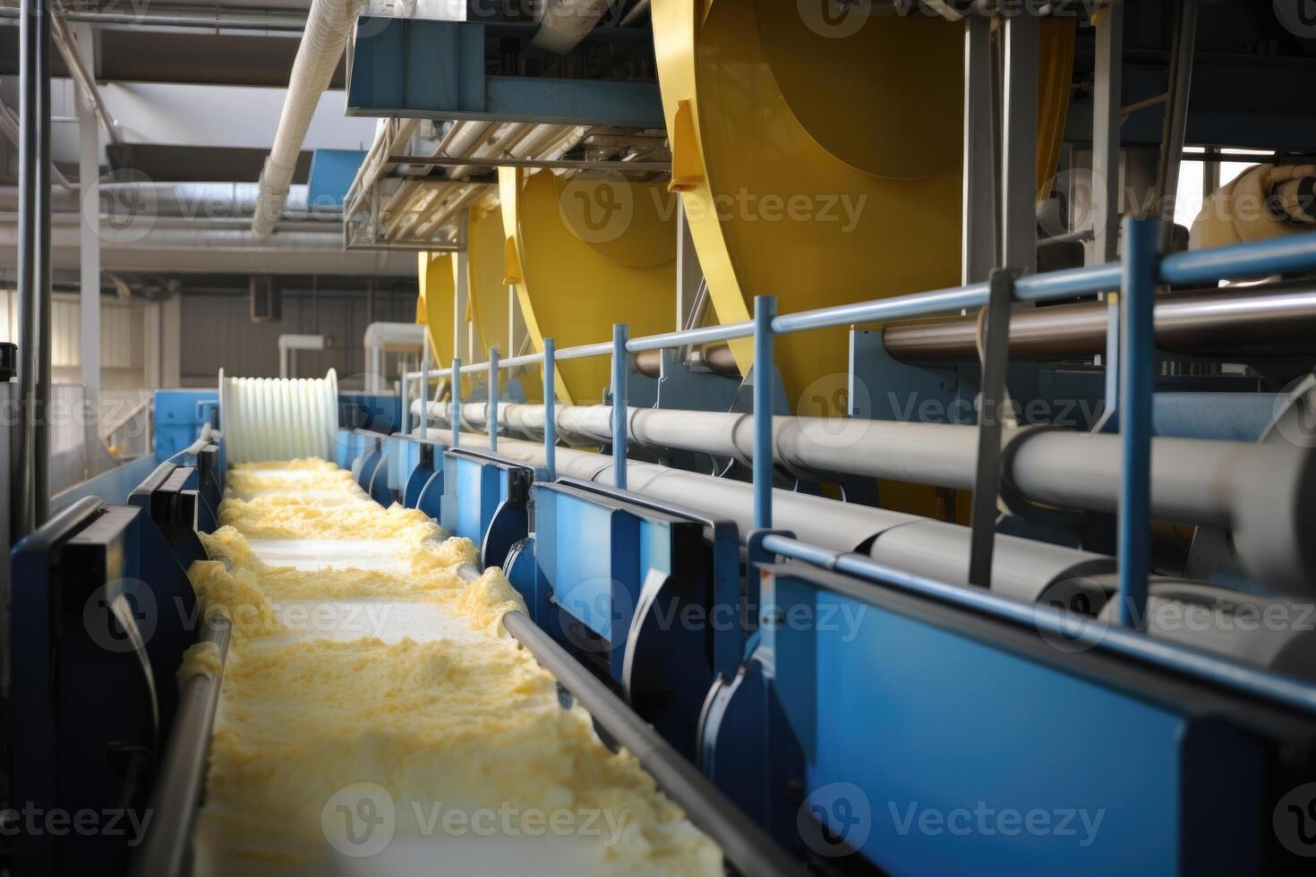 AI generated A paper production line at a waste paper recycling factory. Pulp and paper mill photo