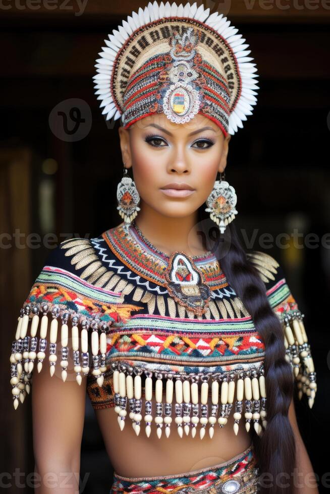 AI generated Portrait of a Polynesian girl from the Pacific island of Tahiti. French Polynesia photo