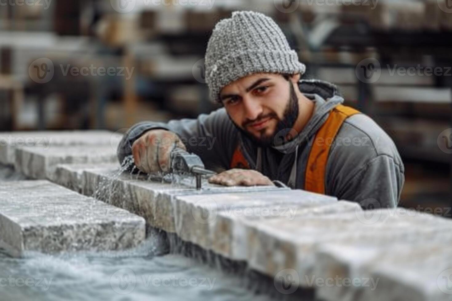AI generated The worker is in a quarry for stone extraction photo