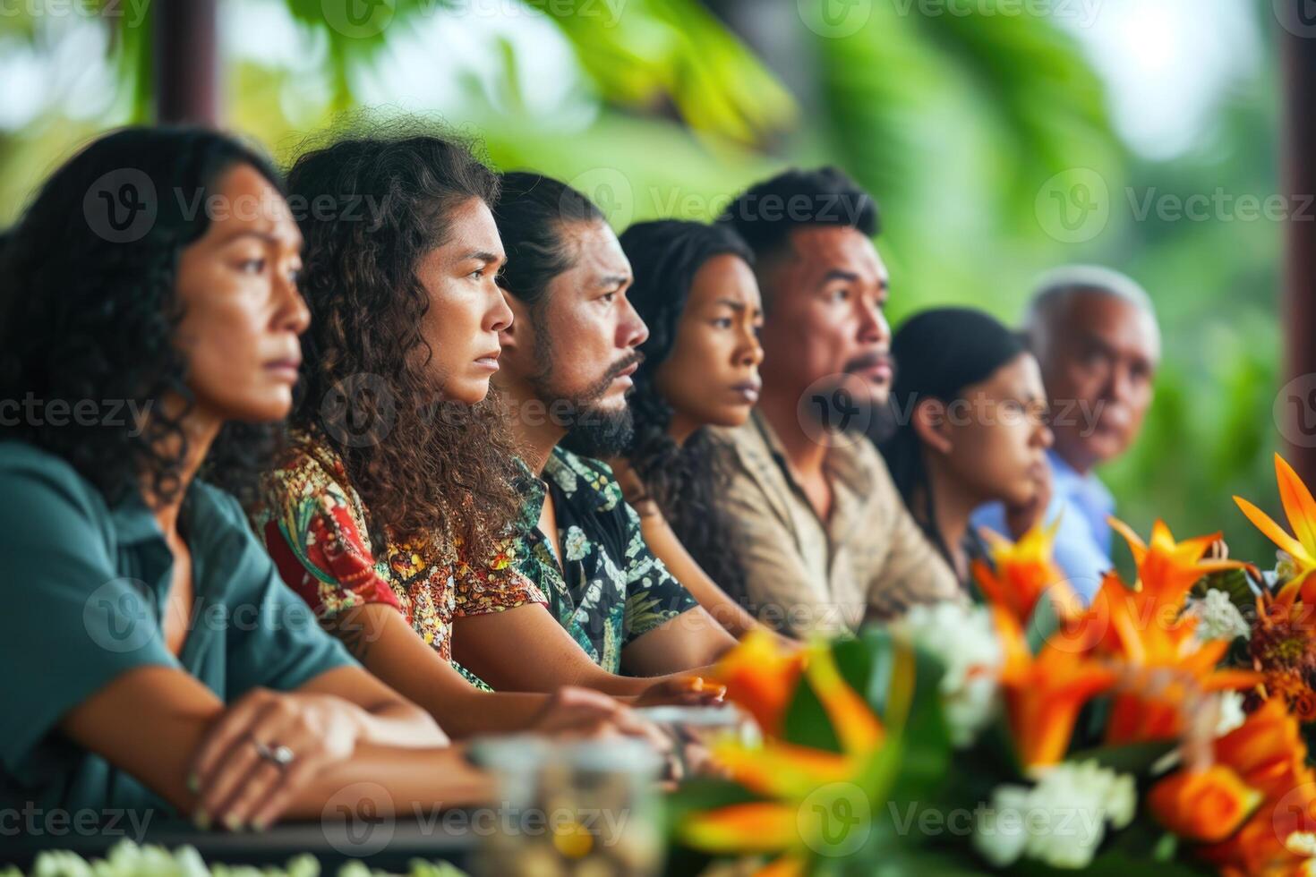 AI generated A group of friends are sitting together at a memorial table outside. Bali photo