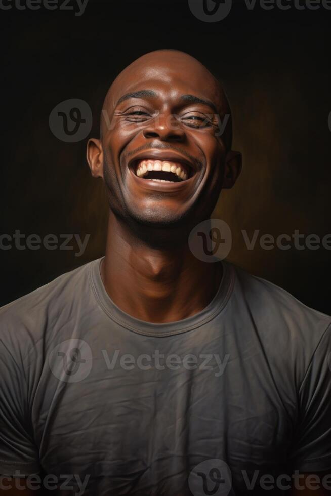 AI generated Portrait of a cheerful African in close-up on a black background in the studio photo