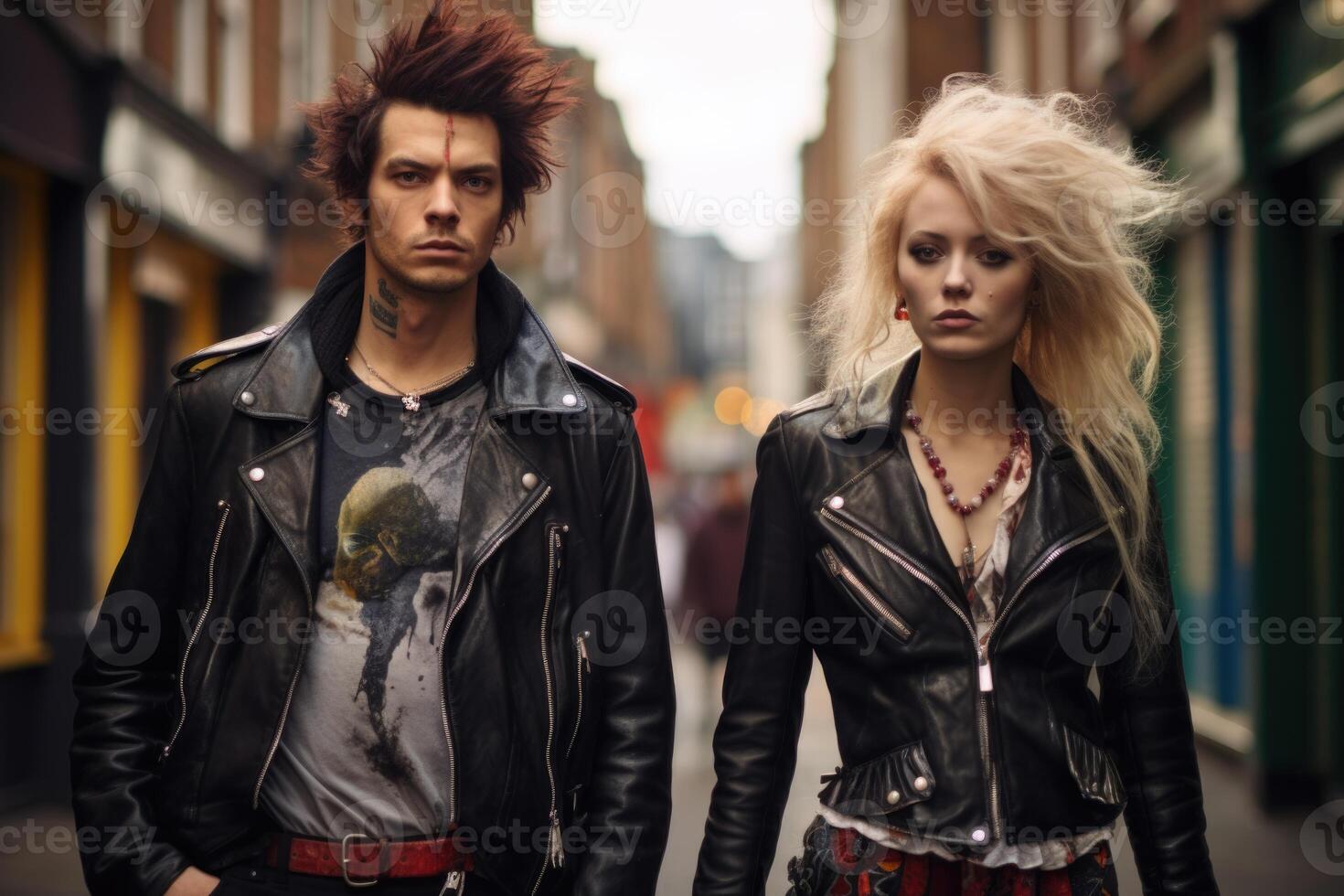 AI generated Portrait of two stylish punks. Retro photography photo
