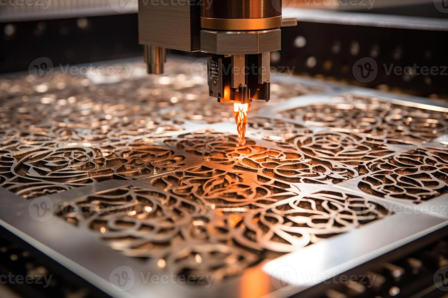 ai generado láser corte de metal en cnc máquinas, moderno industrial tecnología para fabricación industrial partes. moderno metalurgia foto