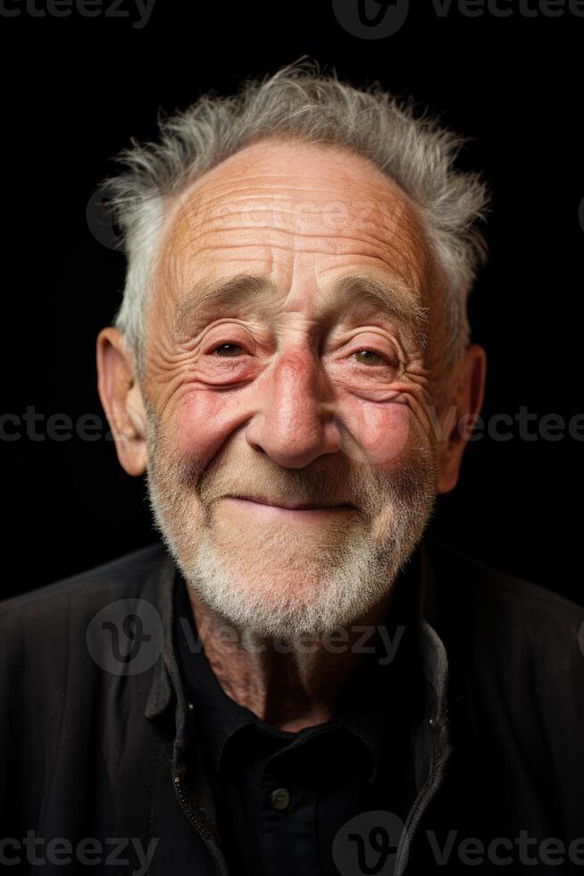 AI generated Portrait of a funny old man with a beard on a black background photo