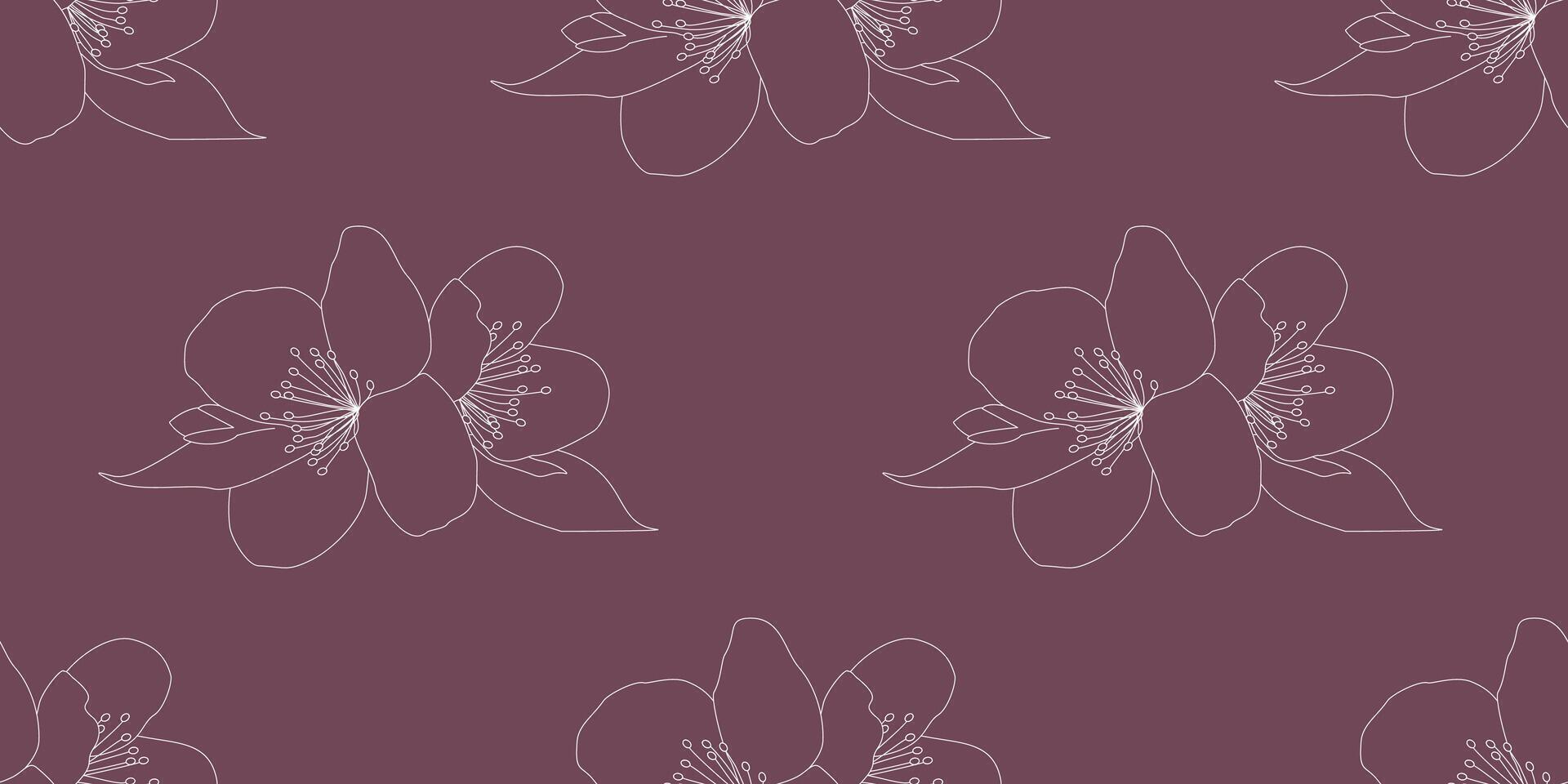 lineal flores sin costura modelo. contorno boho botánica elementos, vector ilustración para fondo, textil, envase papel, fondo de pantalla, Boda decoración, invitación, tarjeta. diseño línea Arte modelo.