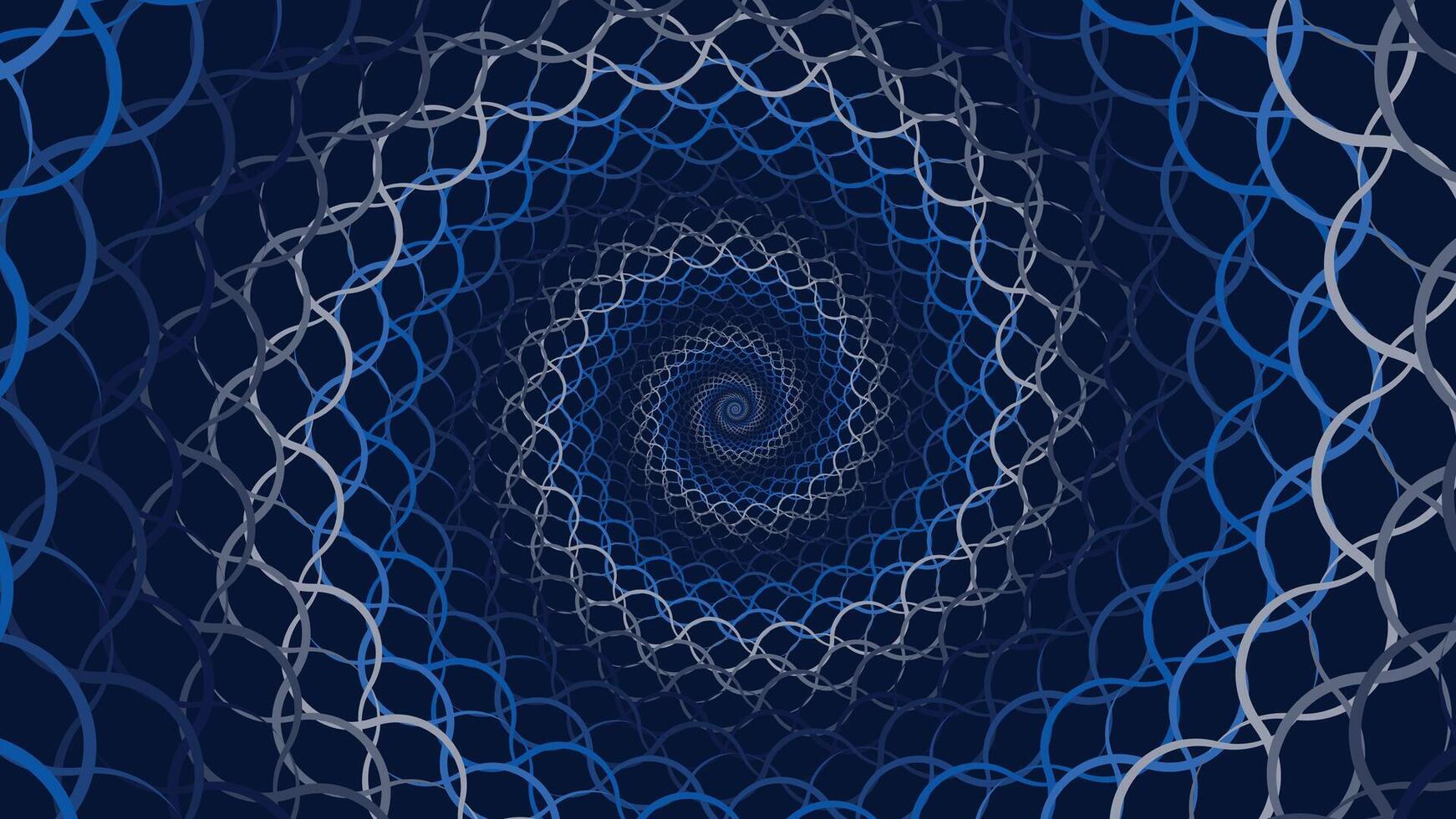 Abstract spiral wavy round line net vortex style creative background in dark blue vector