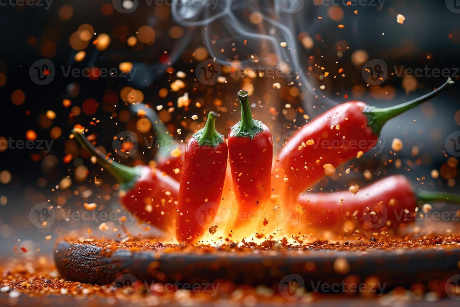 AI generated Fresh red chili pepper on fire. The concept of spicy food and spices photo