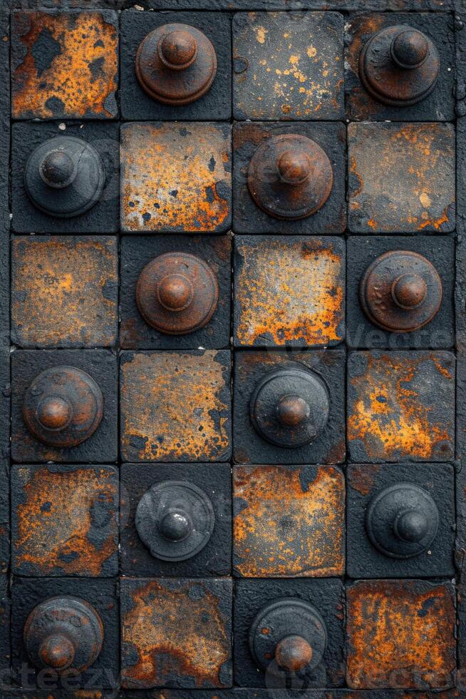 AI generated textured metal squares of bronze color with scuffs. Texture. Background photo