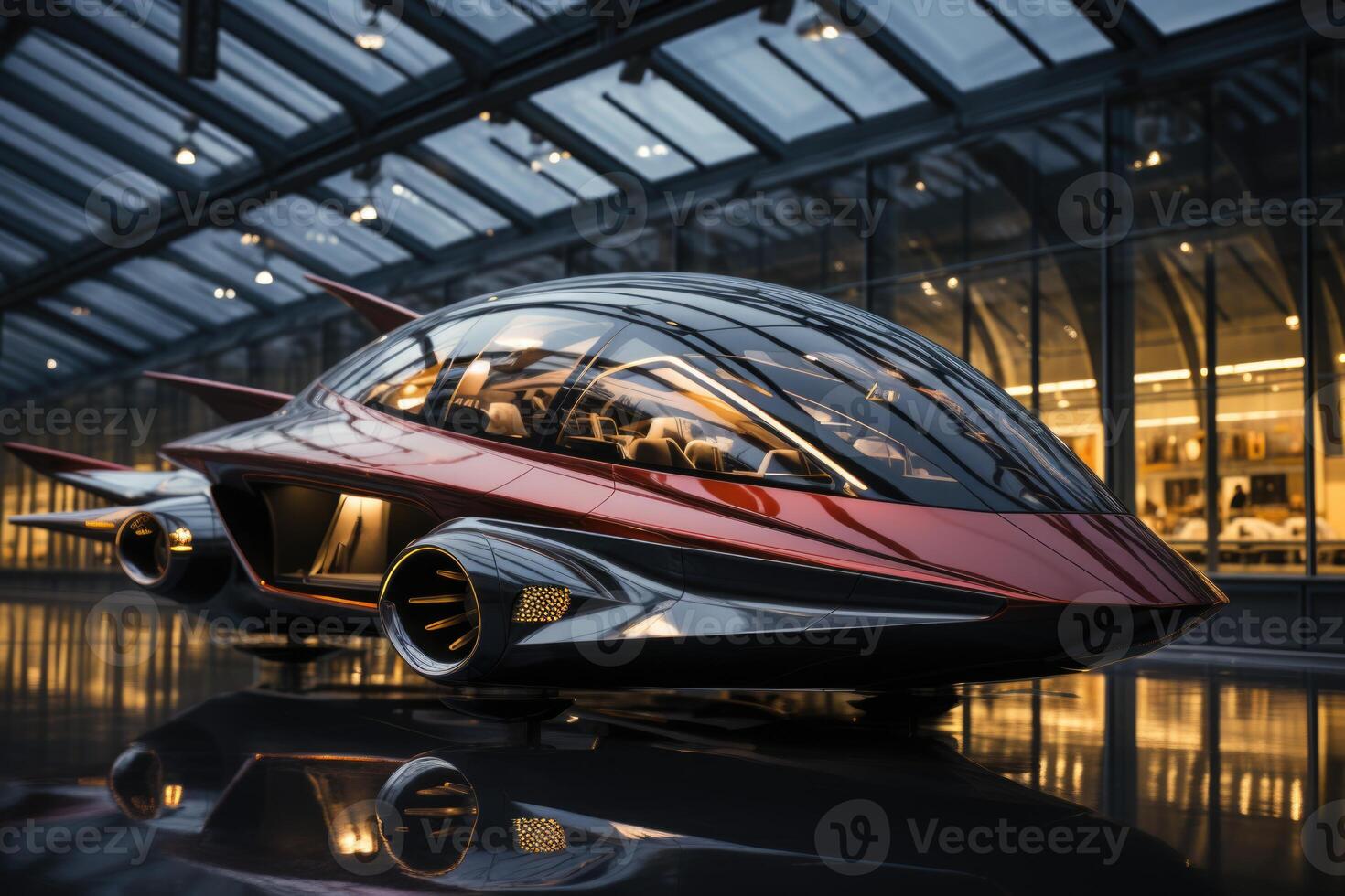 AI generated An autonomous, driverless aircraft stands on the pad. The future photo