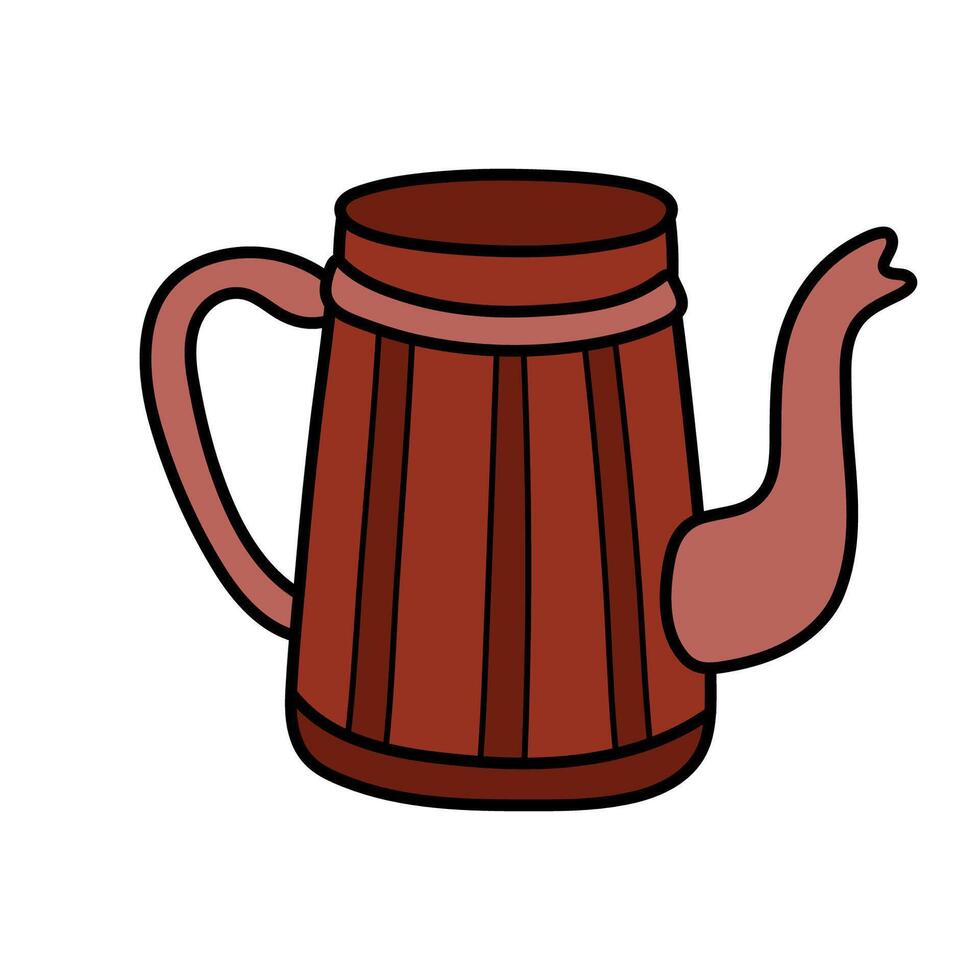 Cute vintage red teapot. Hand drawn detailed vector illustration.