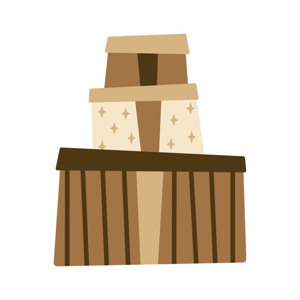 Mountain of craft gift boxes for Christmas, New Year or birthday. Flat design element. vector