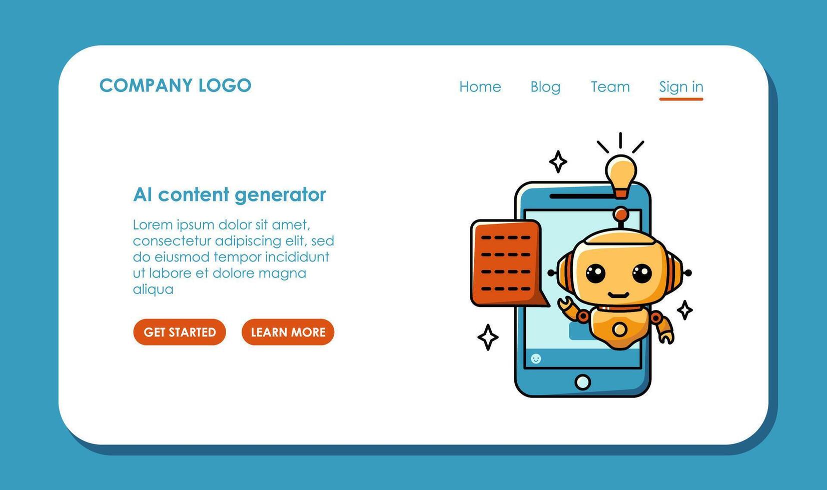 Web page design about using AI to generate content and ideas. Chat bot assistant for online applications. vector