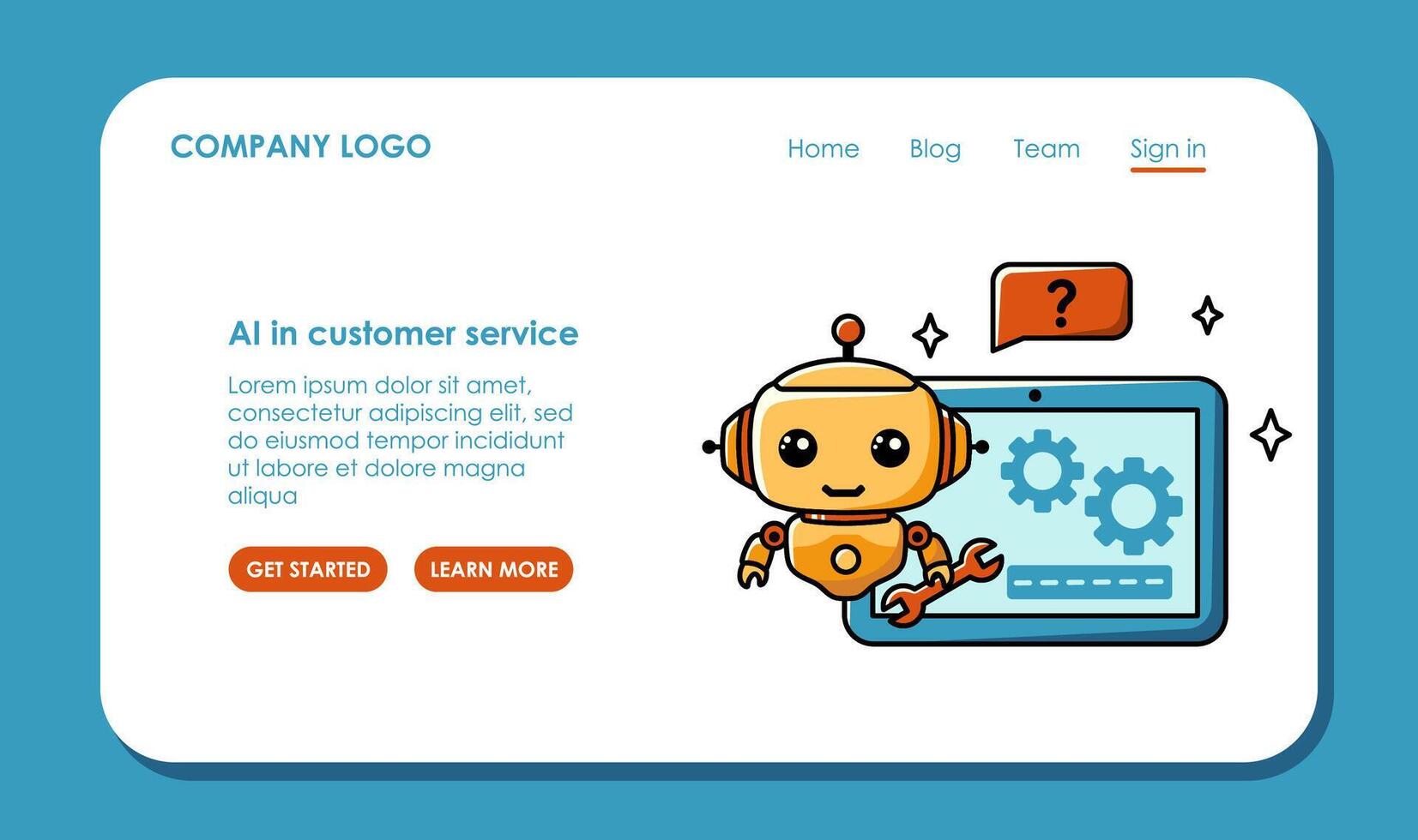 Web page design about using AI in customer service. Chat bot assistant for online applications. vector