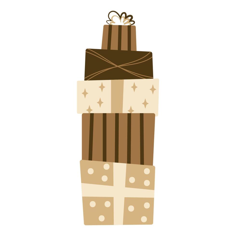 Mountain of craft gift boxes for Christmas, New Year or birthday. Flat design element. vector