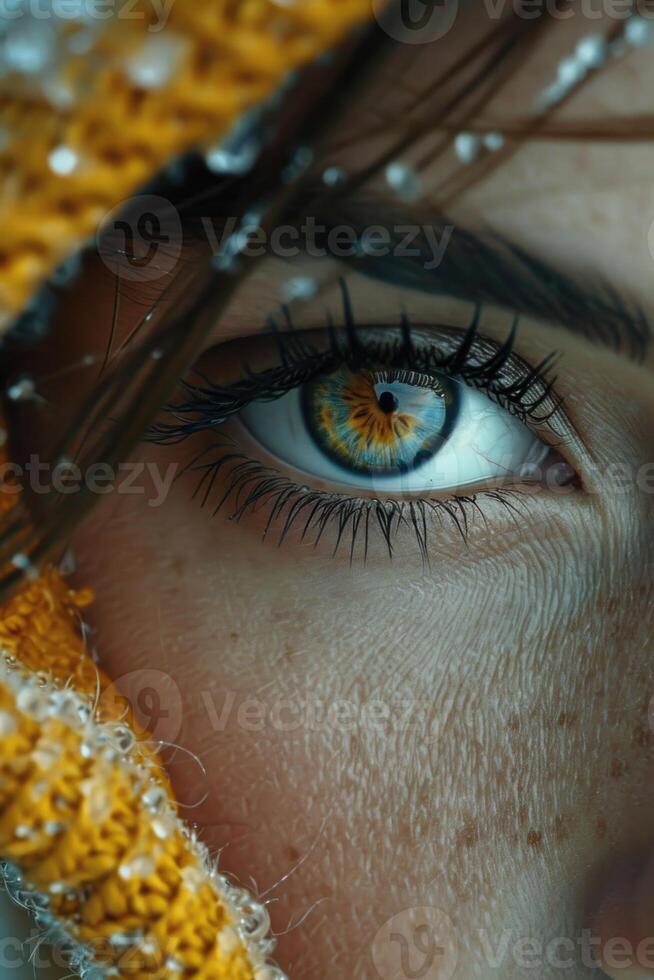 ai generado macro fotografía de un niña 's marrón ojos . pestañas y Cejas foto