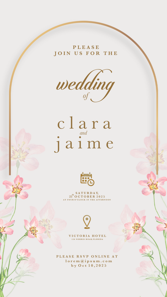 Digital Wedding Invitation Template with Pink Flower psd