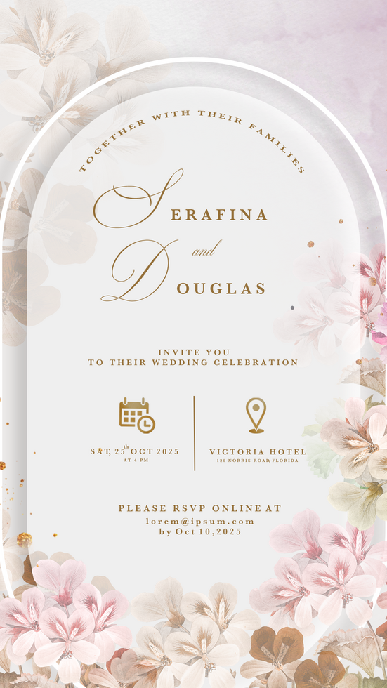 Digital Wedding Invitation Template with Foliage psd