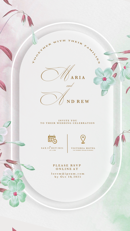 Digital Wedding Invitation Template with Greenery psd