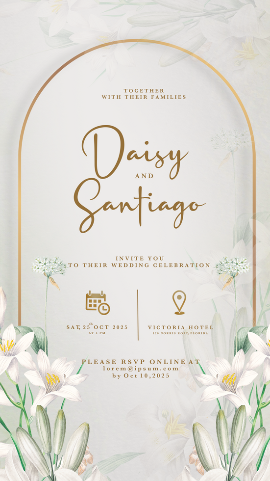 Digital Wedding Invitation Template with White Flower psd