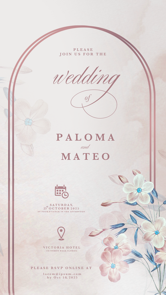 Digital Wedding Invitation Template with Foliage psd