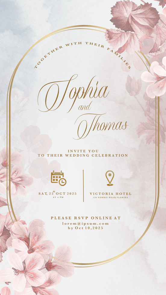 Digital Wedding Invitation Template with Beige Flower psd