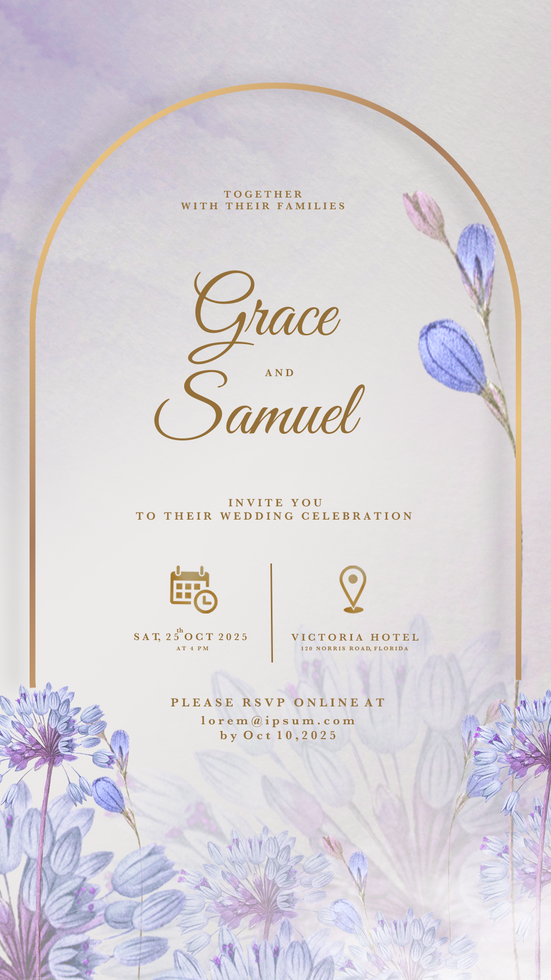 digital bröllop inbjudan mall med blå blomma psd